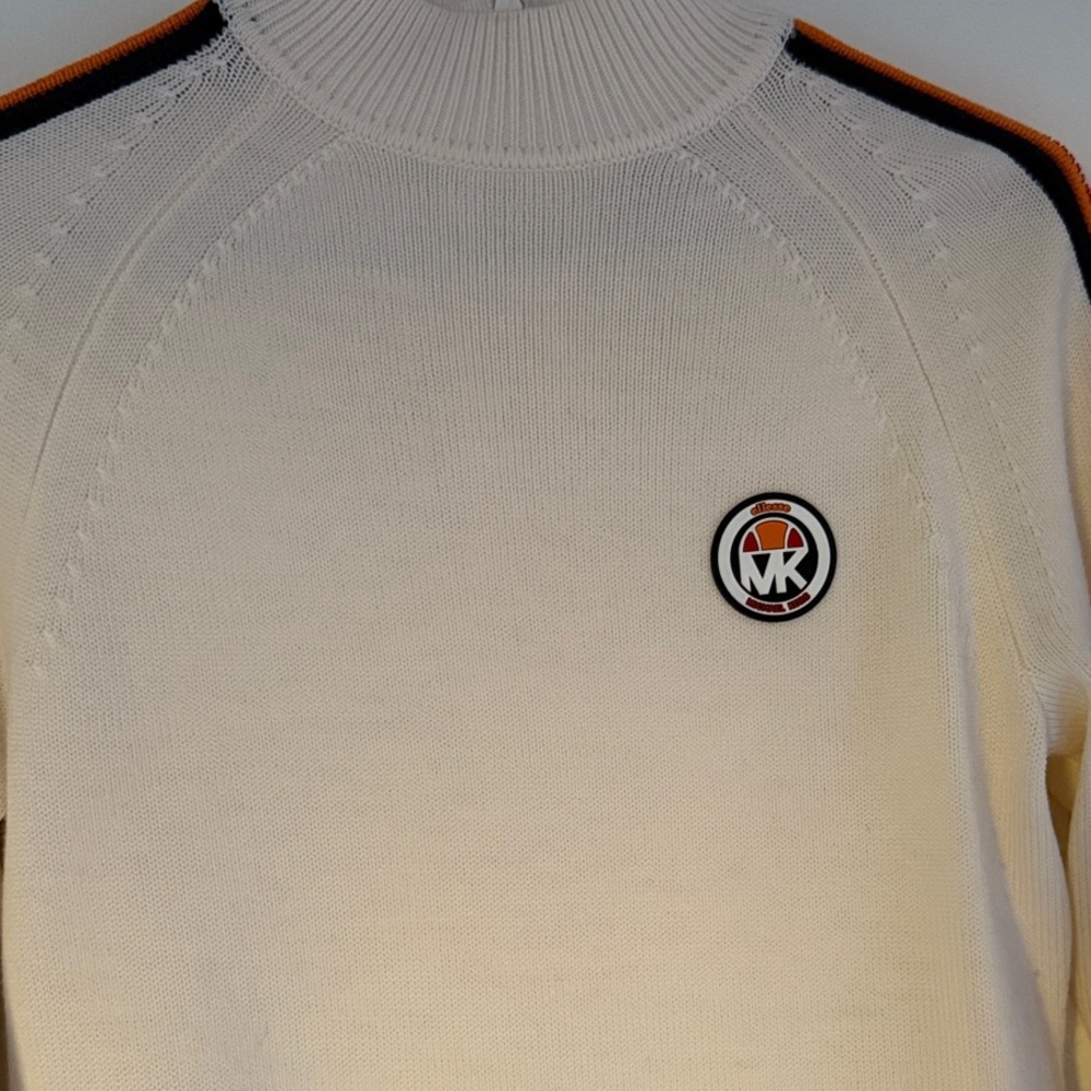 Michael Kors Women’s Cream Turtleneck Sweater with Black and Orange Accents